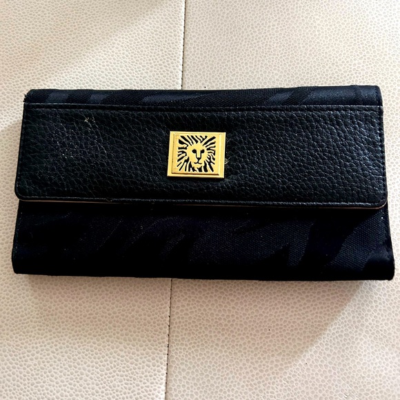 Anne Klein Wallet/Billfold/Clutch Gold Anne Klein Lion Logo Black w/Zebra Print - Picture 1 of 10